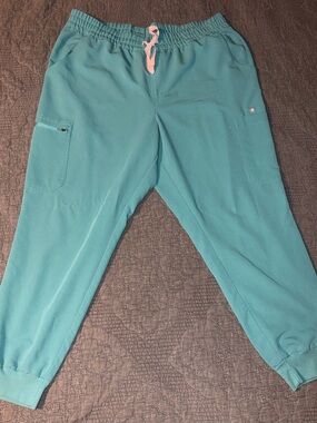 Figs Teal Jogger Pants with Pink Drawstring
